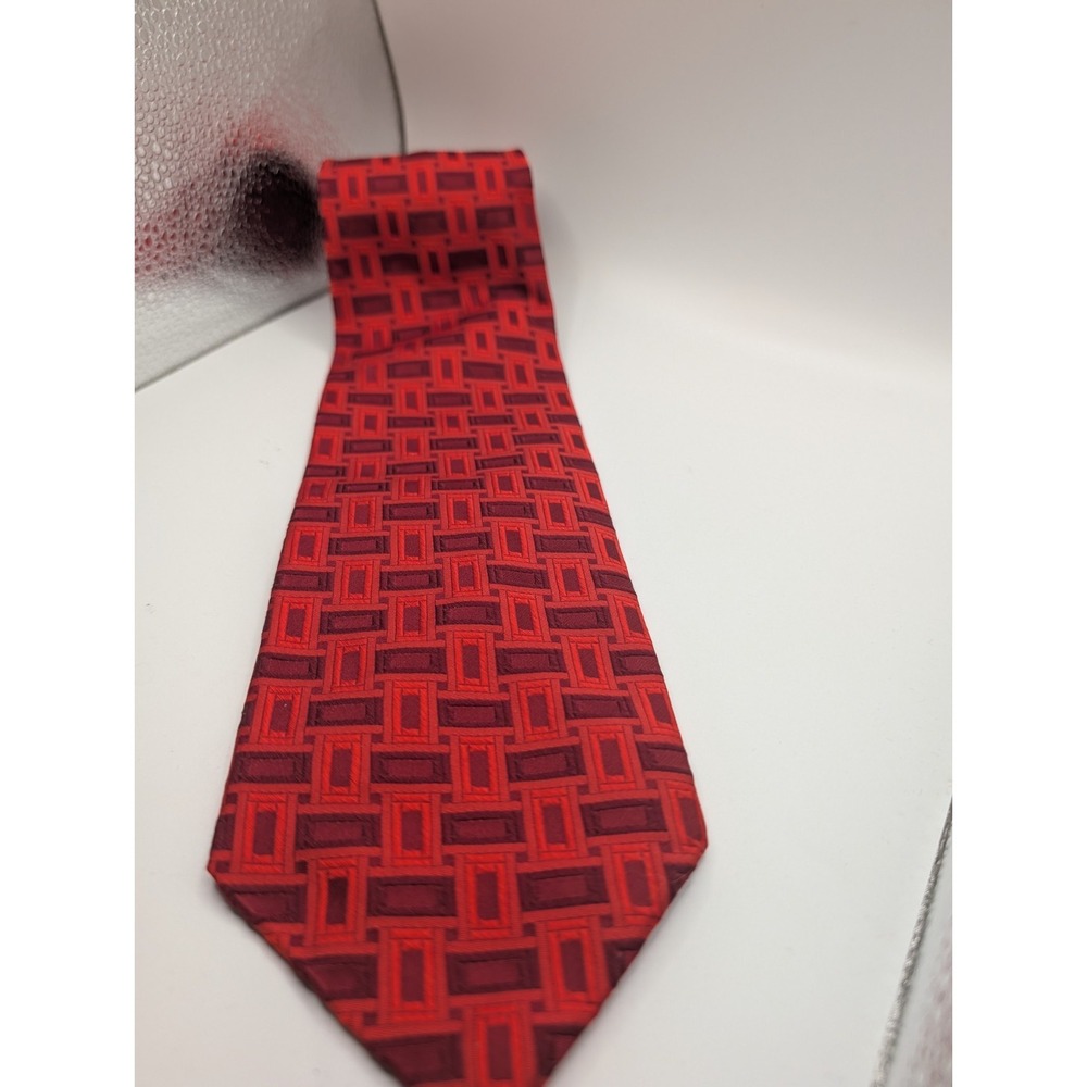 Jos A Bank Signature Collection Red Geometric Silk Tie Mens Red Corporate...